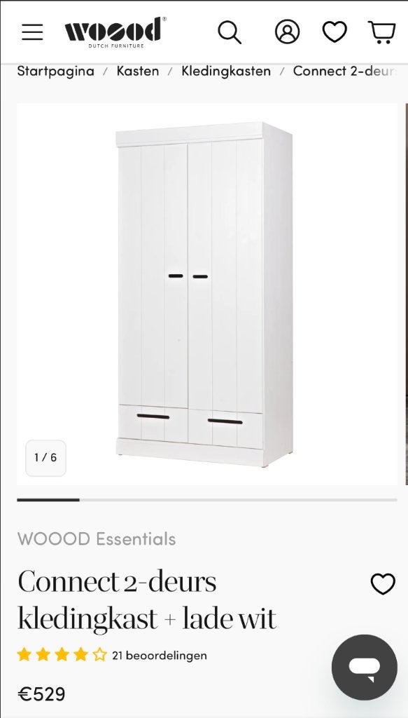 Woood 2-deurs kledingkast met lades wit - NIEUW in dozen, Huis en Inrichting, Ophalen, Nieuw, 50 tot 100 cm, Met lade(s)