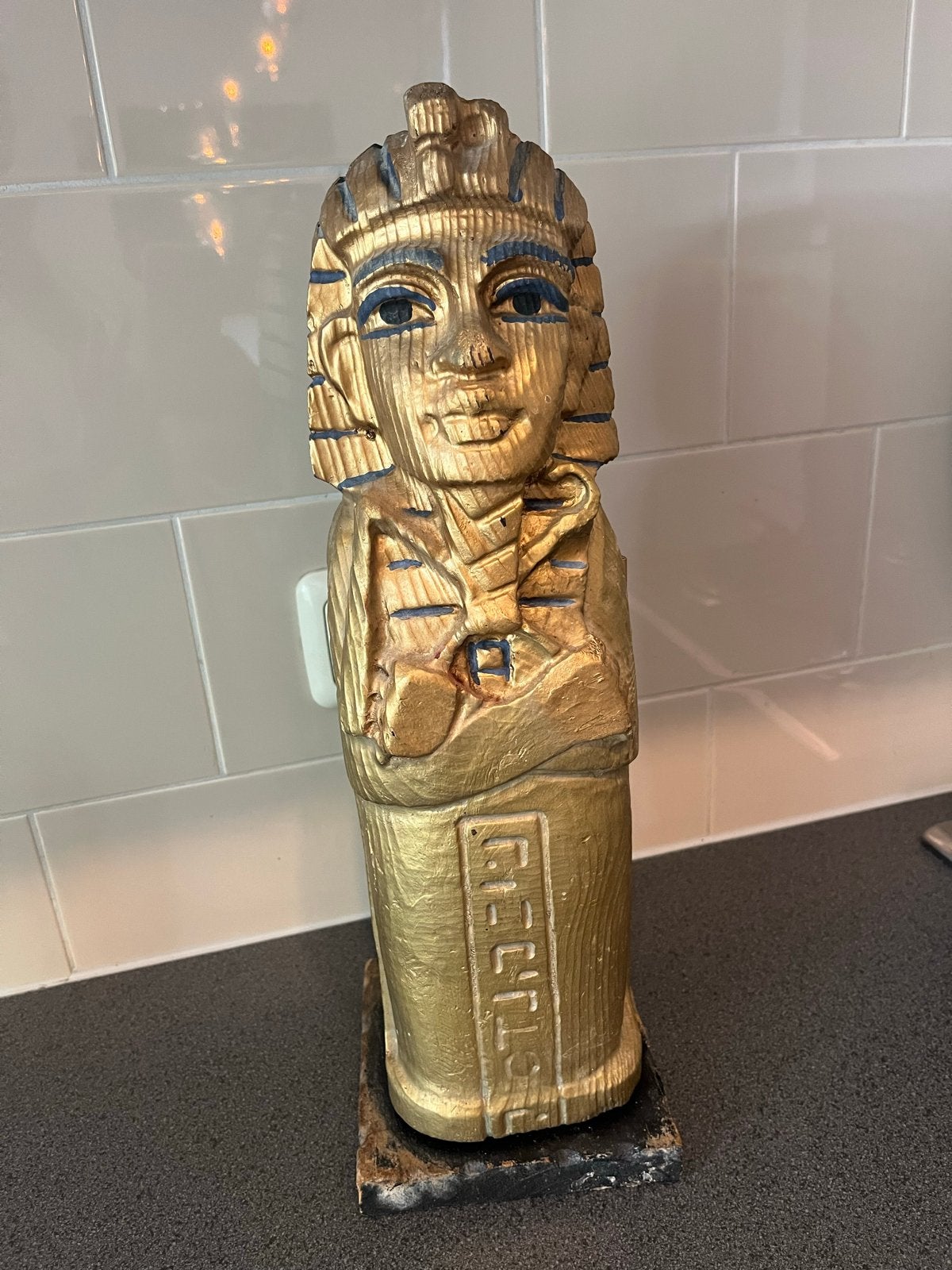 Vintage Houten Flessenhouder - Egyptische Farao, Ophalen