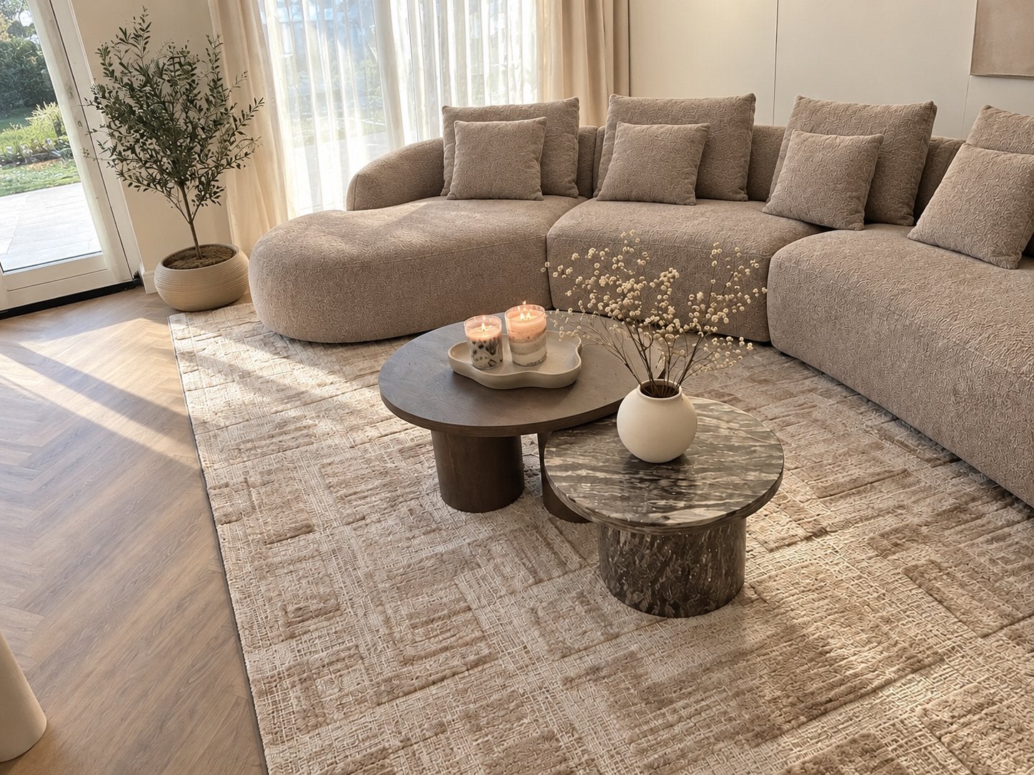 Goossens Loungebank Fay Taupe, Ophalen, 300 cm of meer, Zo goed als nieuw, Rechte bank