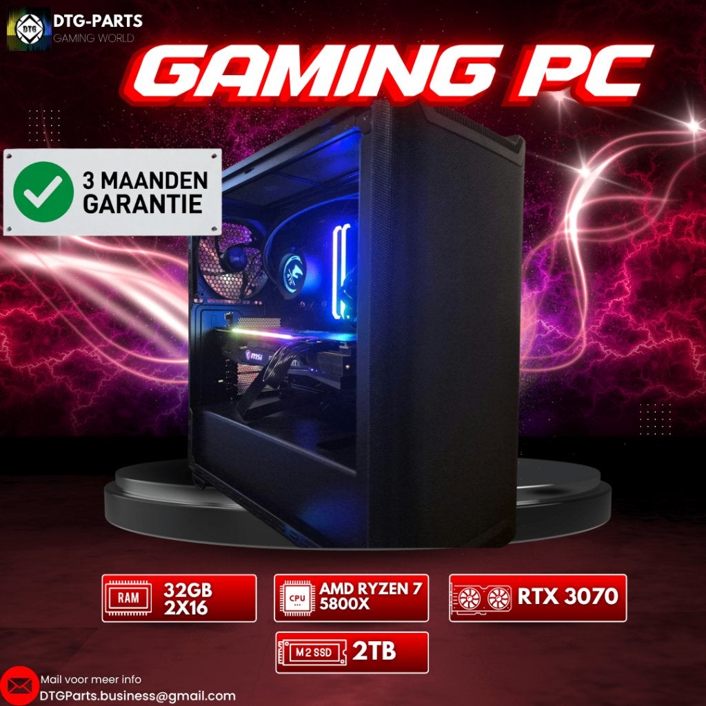Gaming PC // RTX 3070 & AMD Ryzen 7 5800X & 32GB & 2TB, Computers en Software, Desktop Pc's, Refurbished, 4 Ghz of meer, SSD, 32 GB