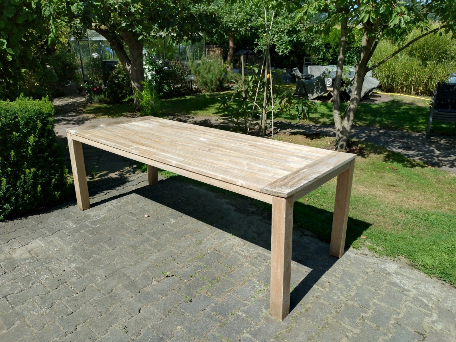 Mooie ruime Teak tuintafel. 220 x 90, Ophalen, Gebruikt