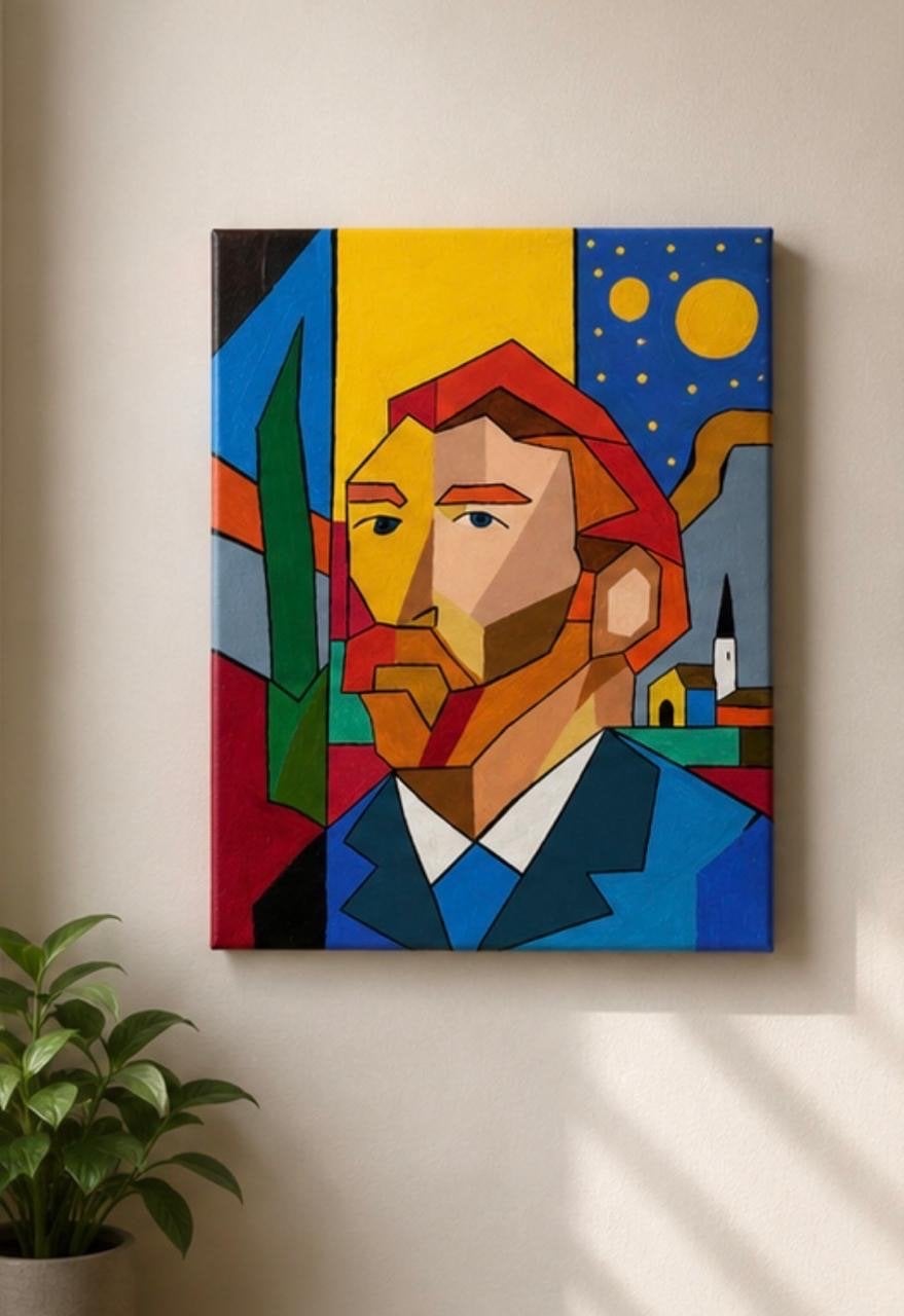 Uniek Van Gogh Portret - Kubistische Stijl Schilderij, Antiek en Kunst, Ophalen of Verzenden