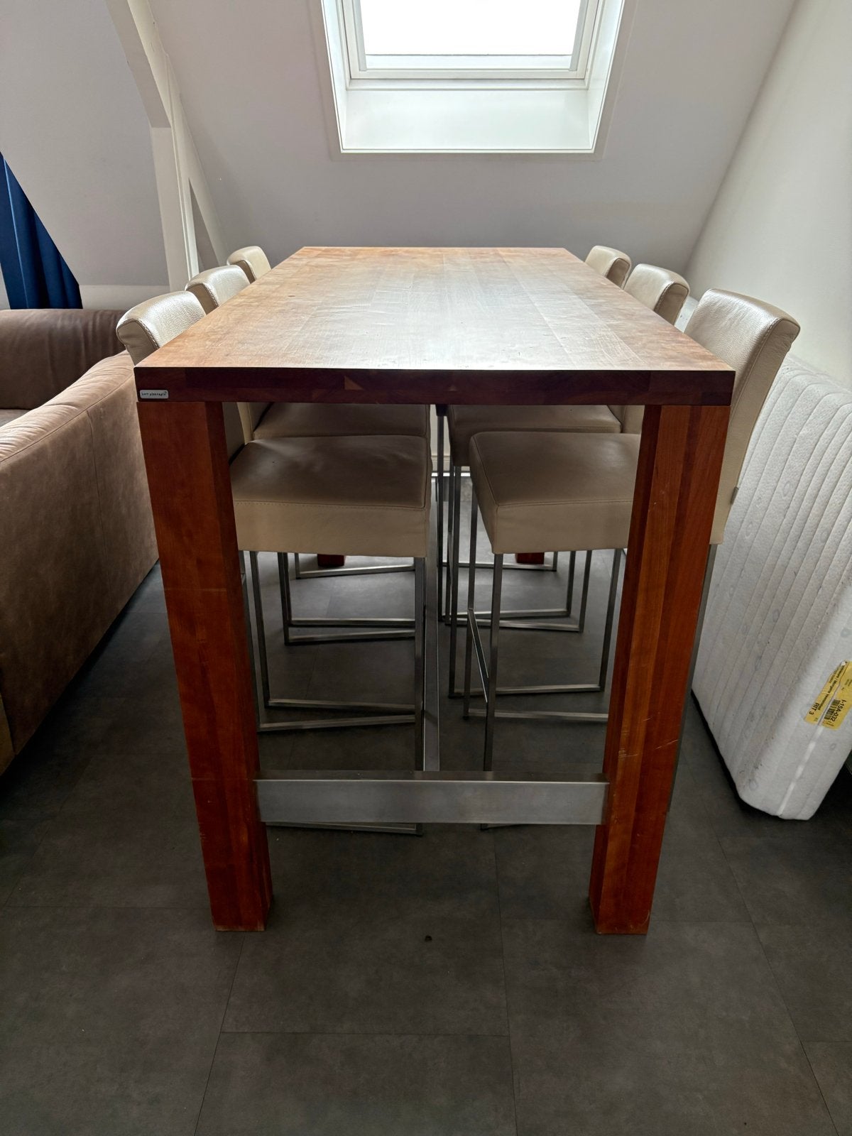 Eikenhouten Bartafel met 6 Barstoelen - Gebruikt, Ophalen, 90 cm of meer, Hout, Gebruikt