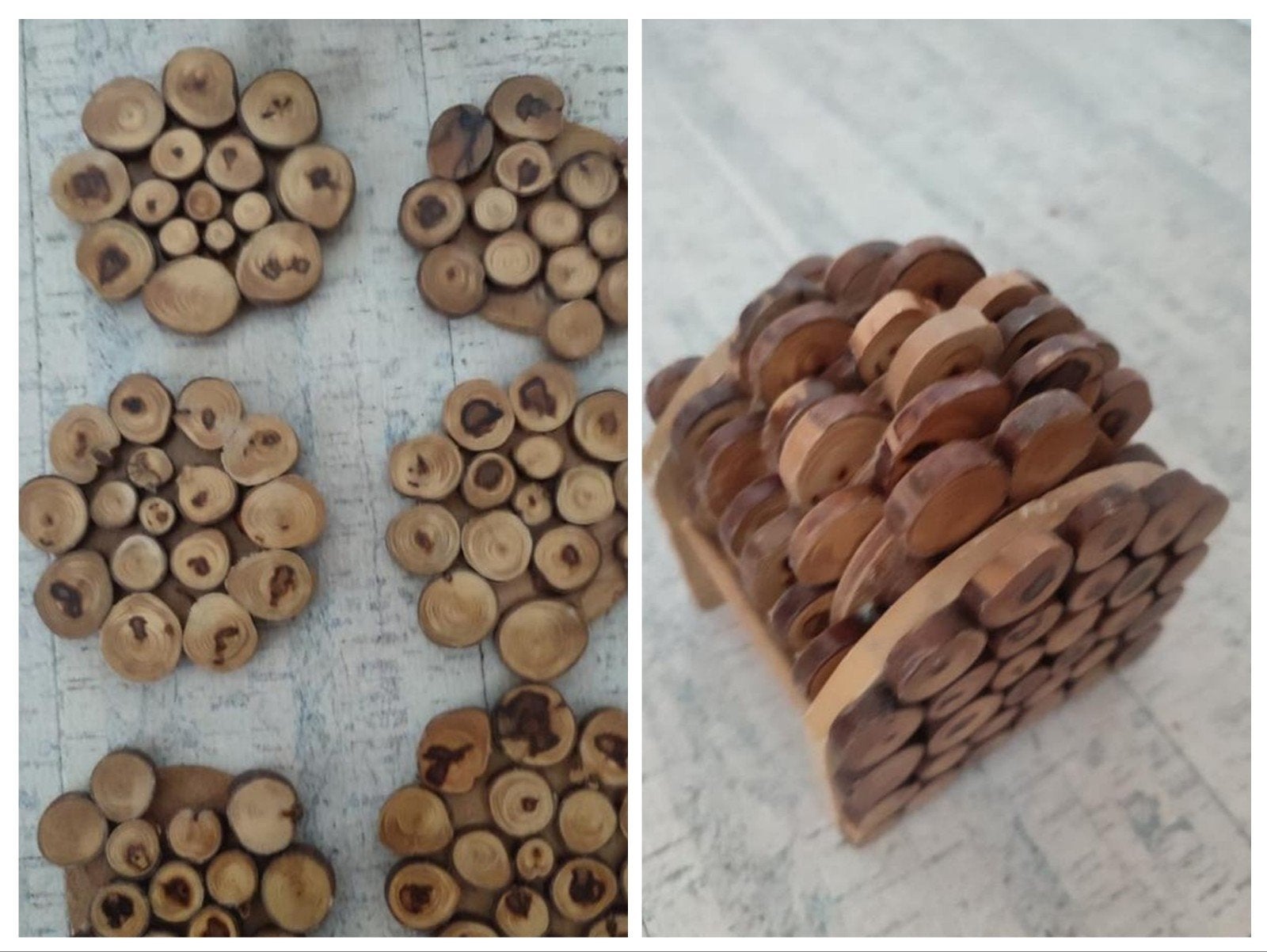 Zes beker houten onderzetters met rekje, Ophalen of Verzenden, Glas of Kopje