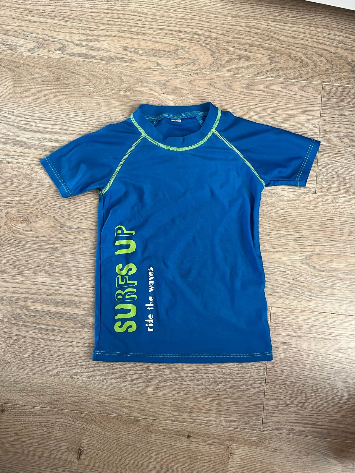 Blauw UV-zwemshirt 'Surfs Up' maat 98/104, Maat 98, UV-zwemkleding, Ophalen of Verzenden, Zo goed als nieuw