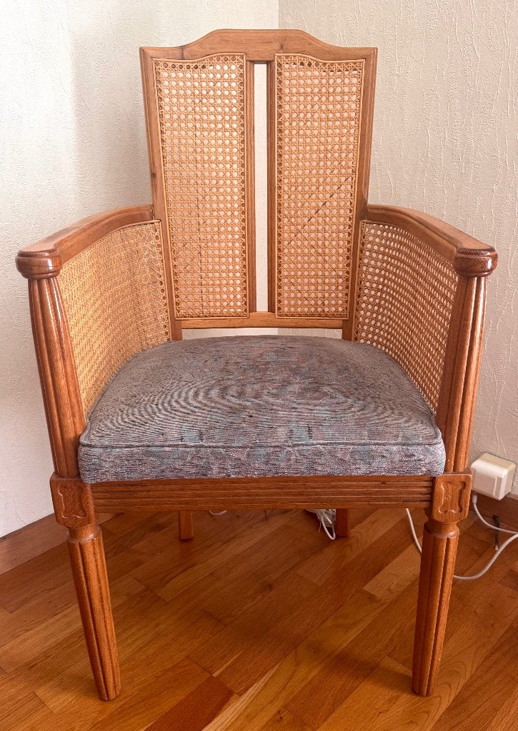 Retro zeer degelijke eiken houten stoel met rotan, Ophalen, Hout, Gebruikt, Bruin