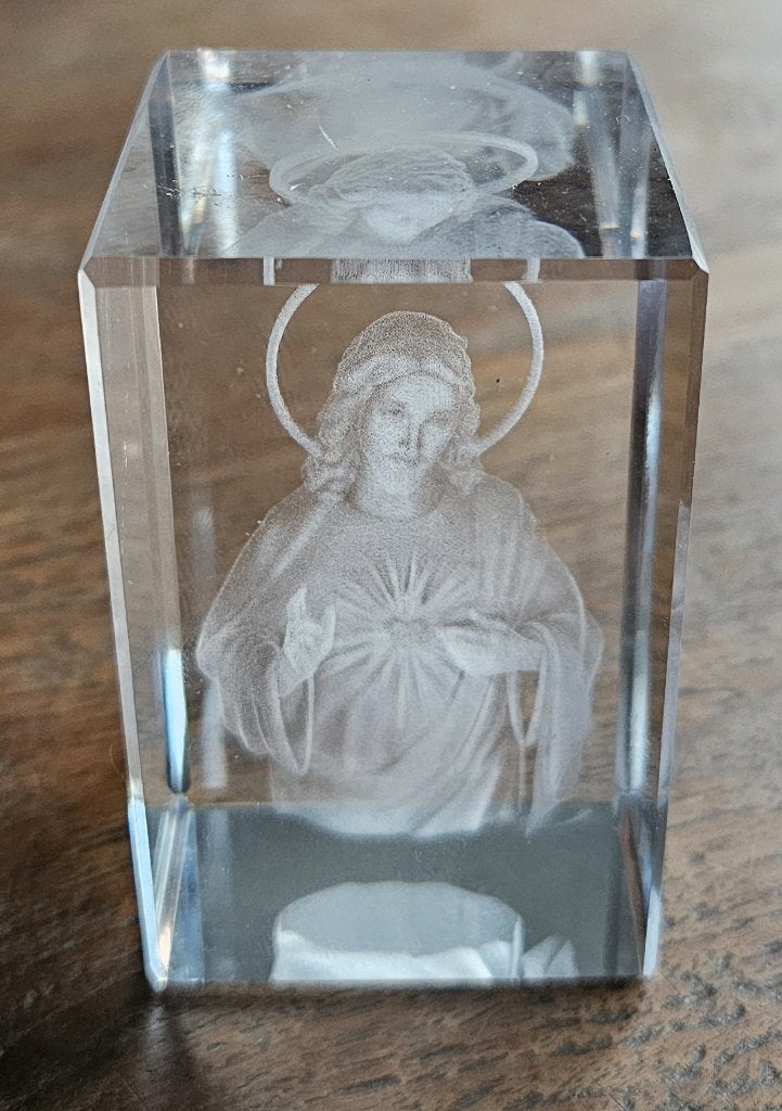 Glazen 3D gelaserd glazen blok met Jezus –7,5 x5x5 cm –487 g, Ophalen of Verzenden