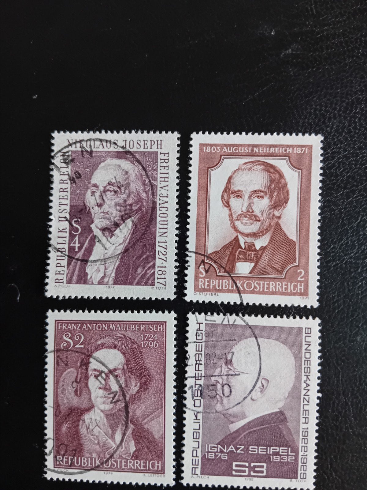Oostenrijkse postzegels: 4 historische figuren, Ophalen of Verzenden, Gestempeld