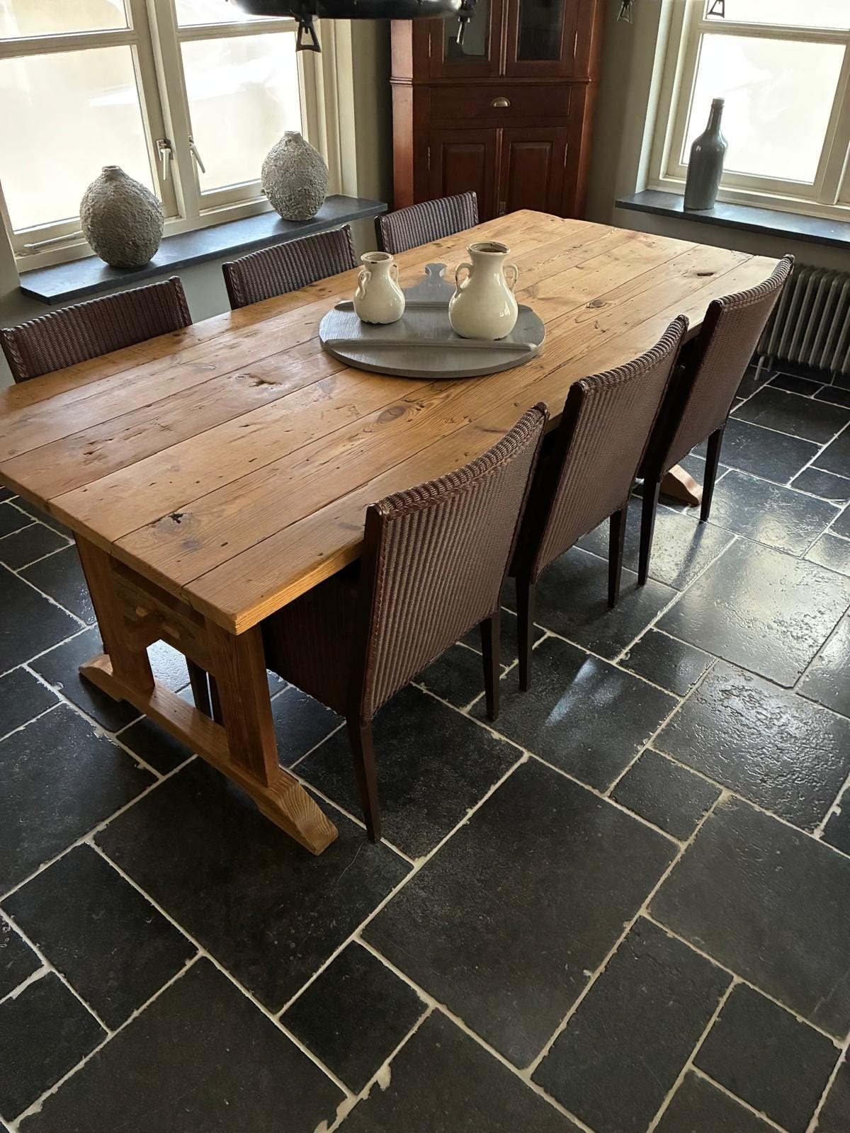 Set van 6 bruine rotan eetkamerstoelen, Ophalen, Gebruikt, Bruin, Riet of Rotan