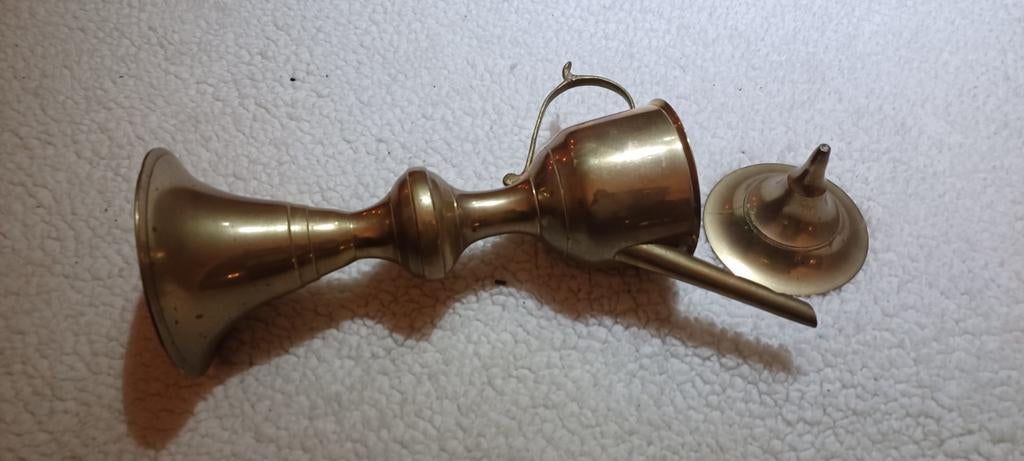 Antieke Koperen Olielamp met Snotneus, Ophalen of Verzenden