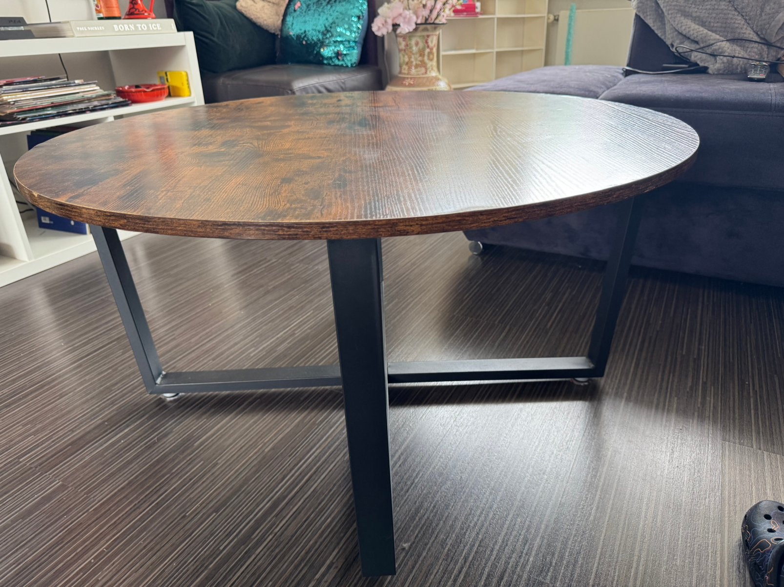 Ronde Houten Salontafel/Round Wood Coffee Table, Ophalen, Rond, 50 tot 100 cm, Zo goed als nieuw
