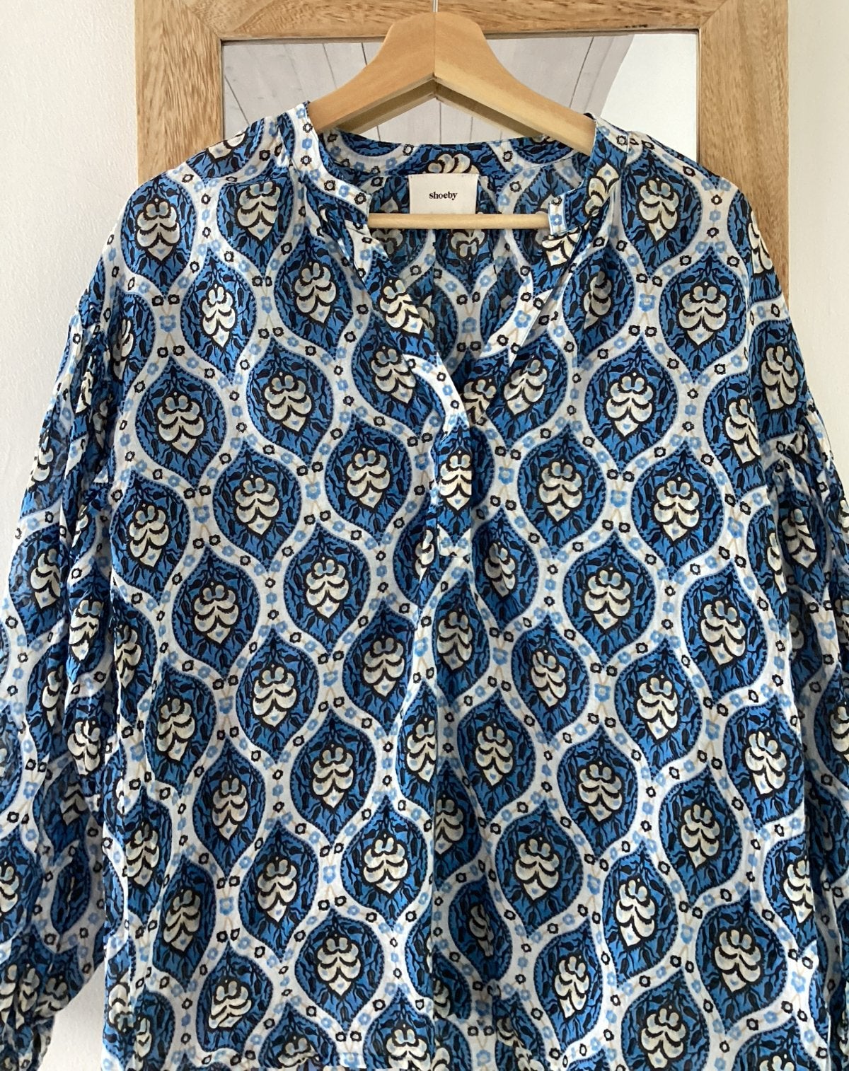 Shoeby Dunne blouse blauw-wit katoen, Ophalen of Verzenden, Zo goed als nieuw, Maat 38/40 (M), Blauw