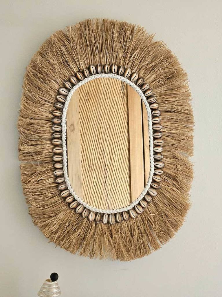 Ovaal raffa wandspiegel Ketut uit Bali, Minder dan 50 cm, Ophalen of Verzenden, Minder dan 100 cm, Tropical home