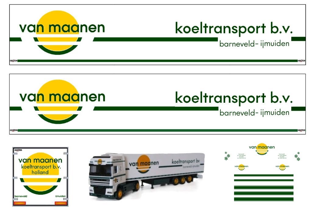 Vrachtauto decal 1:50 van Maanen koeltransport, Hobby en Vrije tijd, Modelauto's | 1:50, Verzenden, Nieuw, Bus of Vrachtwagen