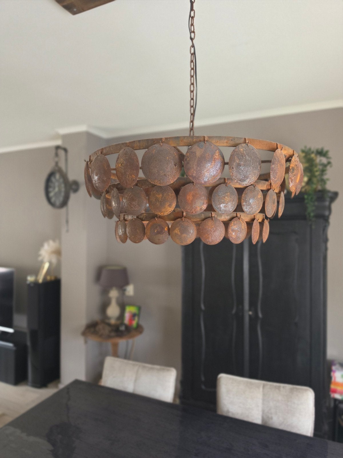 Roestige Sobere Schijfjes Lamp 

Doorsnee 68 cm, Huis en Inrichting, Ophalen of Verzenden