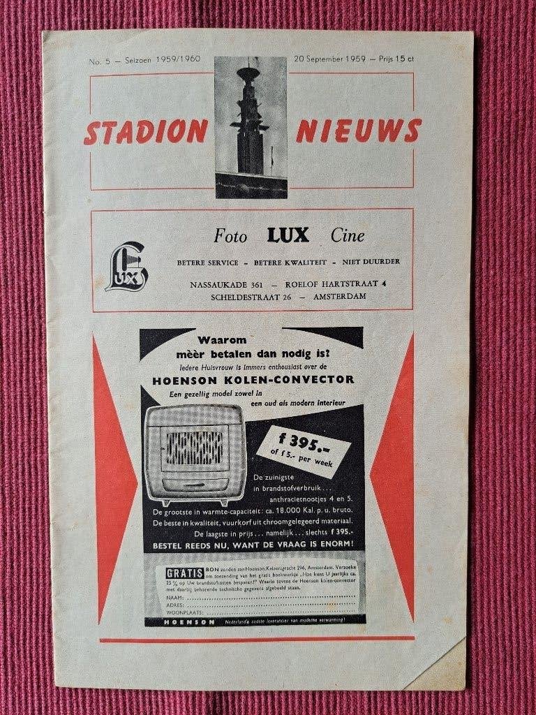 Programmaboekje  20 september 1959, Ophalen of Verzenden, Gebruikt, Ajax, Boek of Tijdschrift