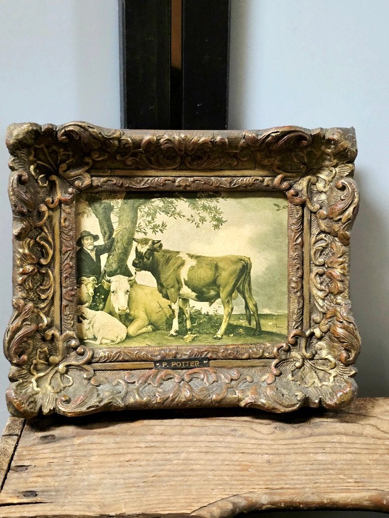 7942: Vintage Dutch Pastoral Cow Painting -, Ophalen of Verzenden, Vintage, Overige onderwerpen