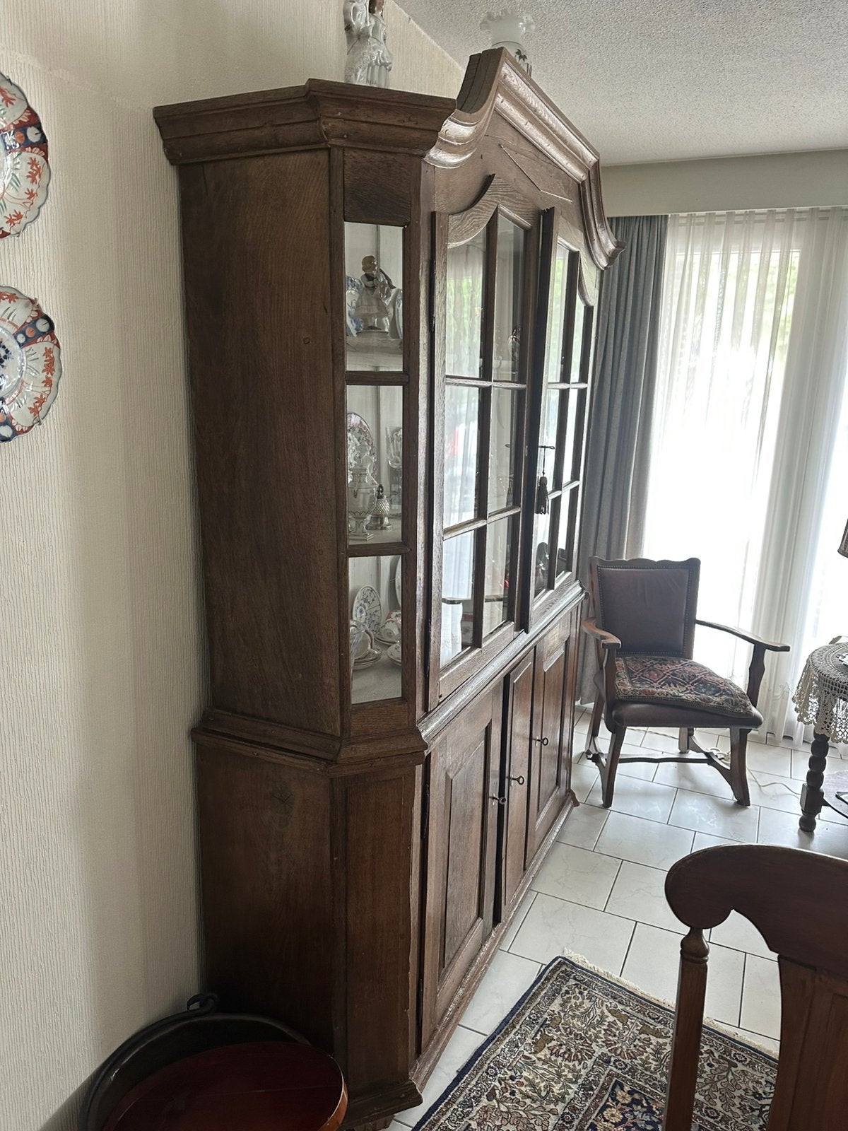 Antieke vitrine kast, Ophalen, Gebruikt, 25 tot 50 cm, 50 tot 100 cm