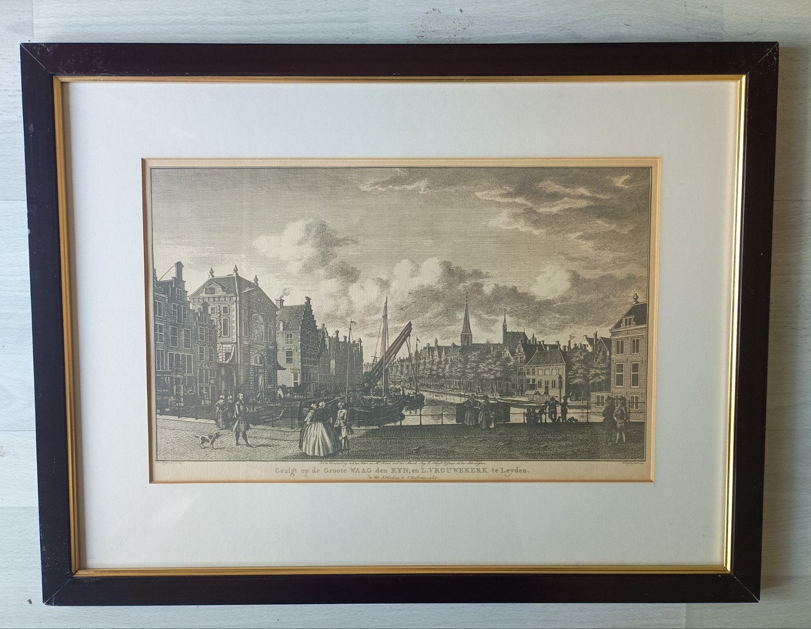 De Leidse Waag en de Lieve Vrouwe Kerk anno 1763 grote prent, Ophalen of Verzenden