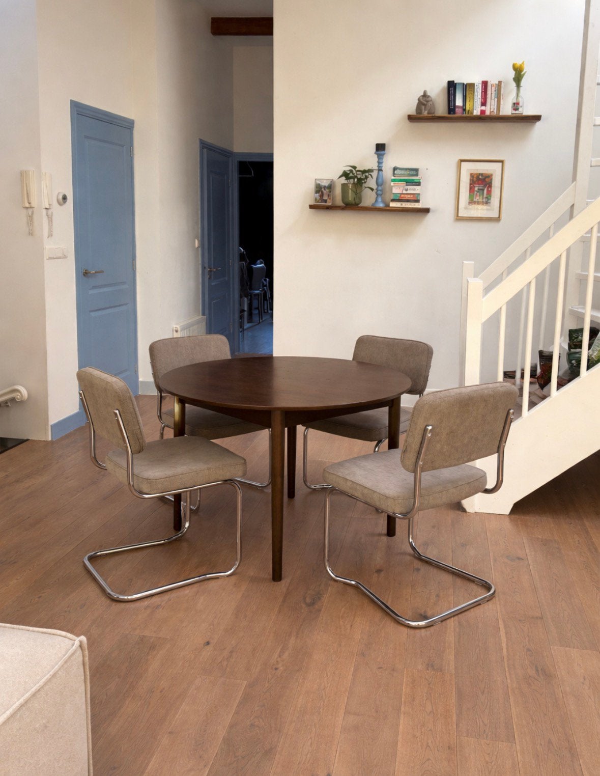 Eettafel rond - bruin hout - uitschuifbaar - jysk marstrand, Ophalen, Rond, Zo goed als nieuw, 100 tot 150 cm