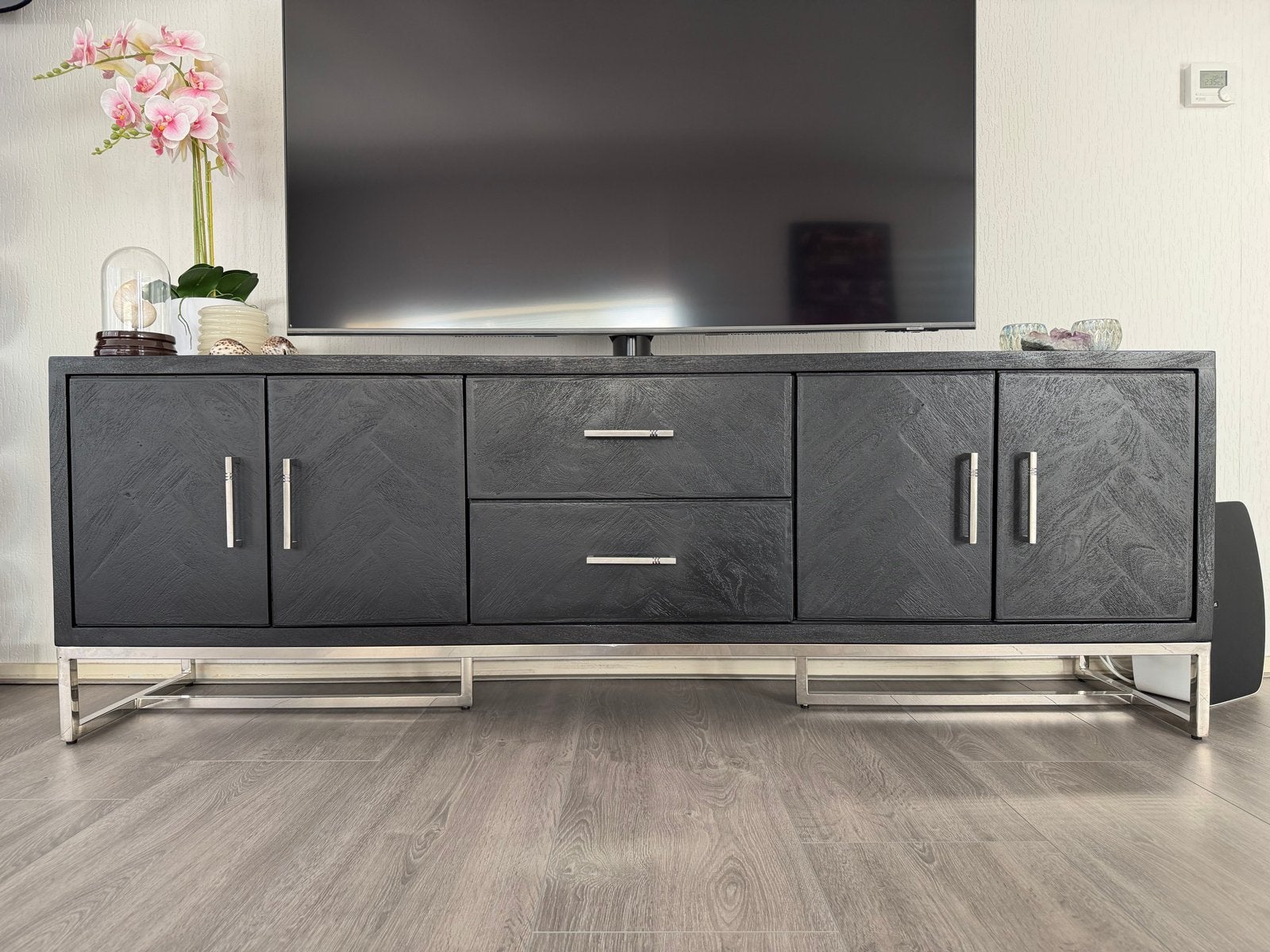 Zwart Visgraat TV Meubel 180x40x55 cm, Ophalen, Gebruikt, 150 tot 200 cm, Minder dan 100 cm