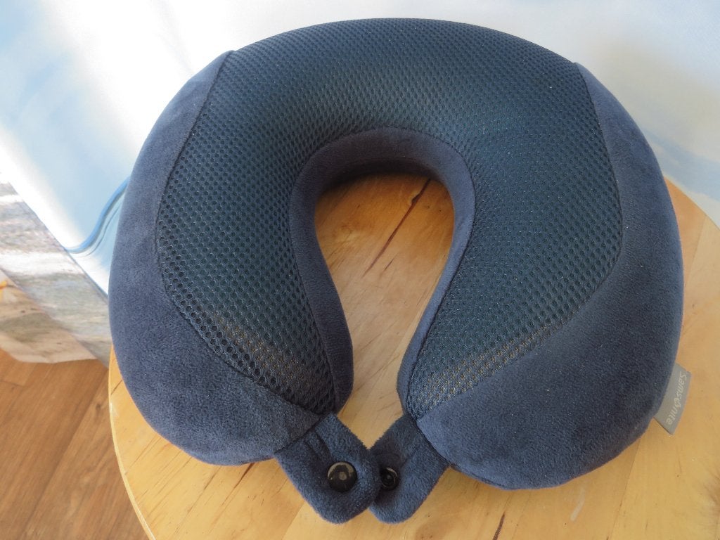 Samsonite blauwe reis travel nek kussen van memory foam, Gebruikt, Blauw, Ophalen of Verzenden, Overige vormen