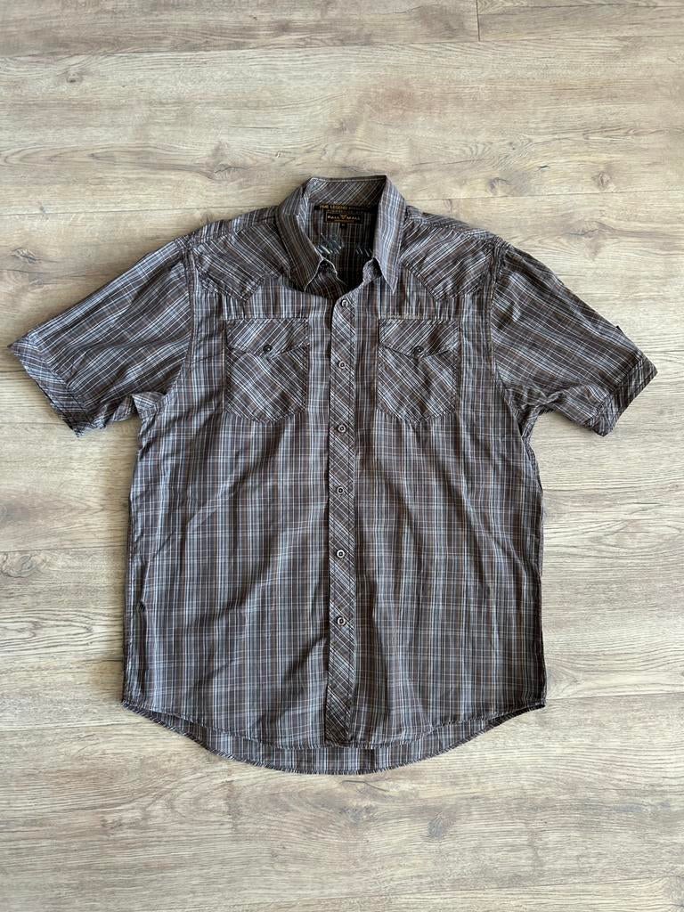 PME Legend | Geruit heren overhemd | Maat XXL | Korte mouw, Ophalen of Verzenden, Zo goed als nieuw, Bruin, Overige halswijdtes