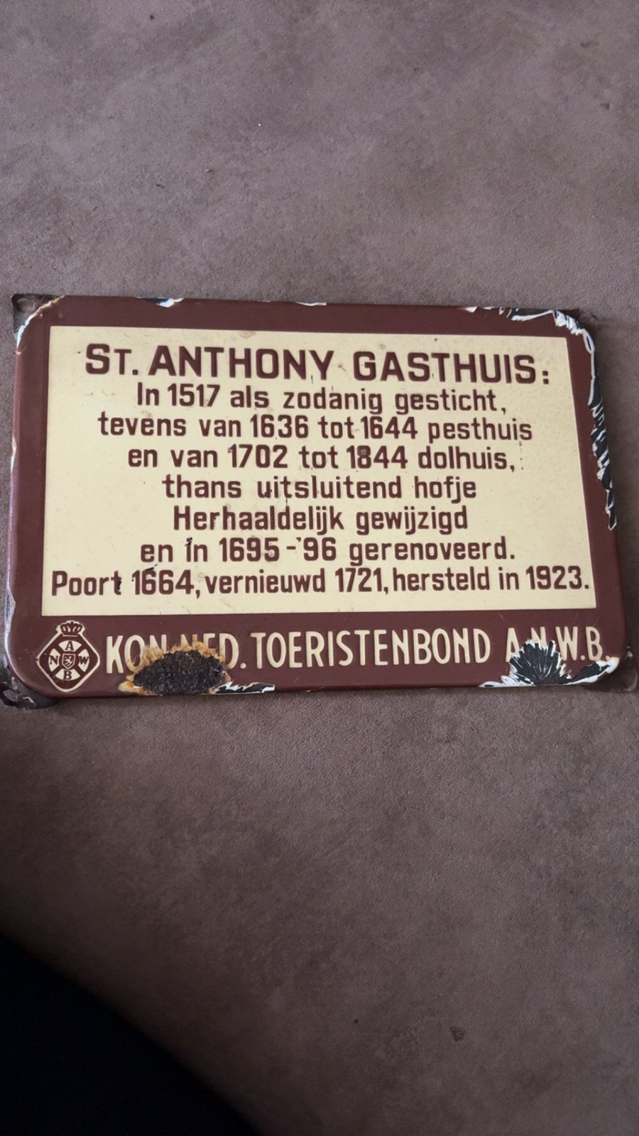Historisch ANWB bord St. Anthony Gasthuis, Antiek en Kunst, Ophalen
