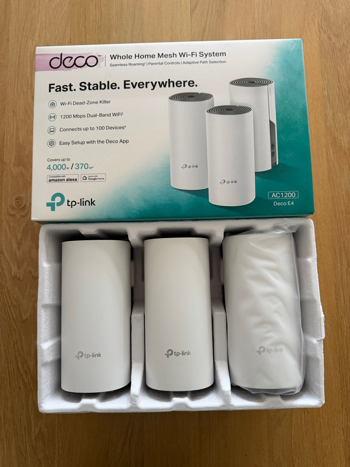 TP-Link Deco E4 AC1200 Whole Home Mesh Wi-Fi Systeem (3-pack, Computers en Software, Routers en Modems, Ophalen of Verzenden, Nieuw