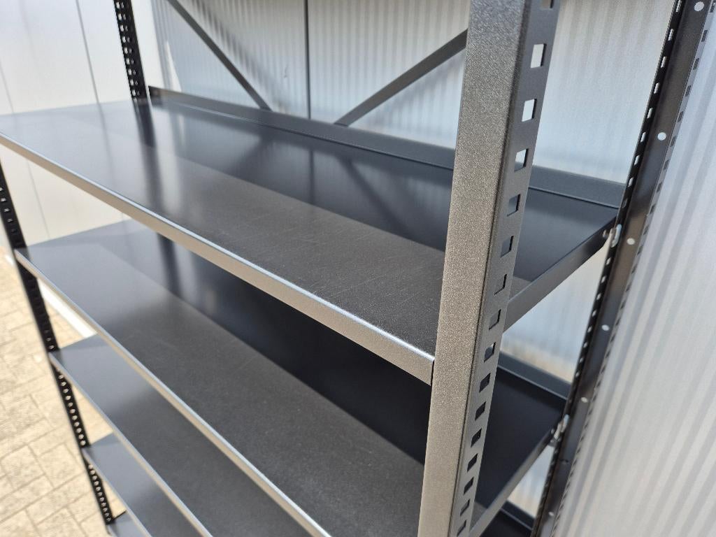 Stelling 40 cm diep Zwarte Legbordstelling Stelling Kast, Info@bedrijfsinrichtingnederland.nl, Bedrijfsinrichting Nederland, Gebruikt