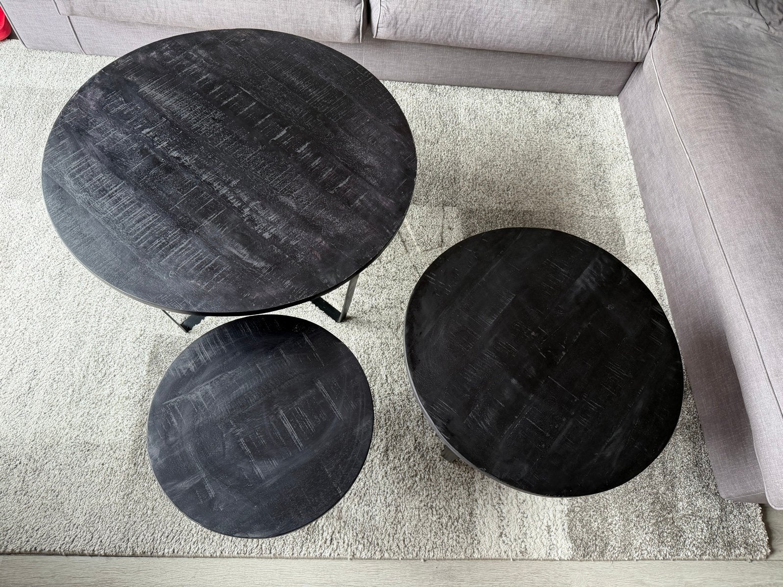 Set van 3 zwarte ronde salontafels, Ophalen, Gebruikt, Rond, 50 tot 100 cm