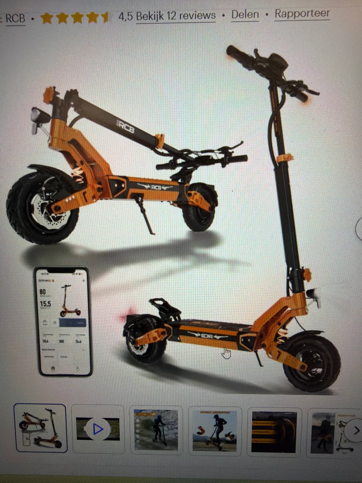 Nieuwe RCB D7 Elektrische Scooter - Zwart/Oranje, Auto diversen, Auto-accessoires, Nieuw, Ophalen of Verzenden