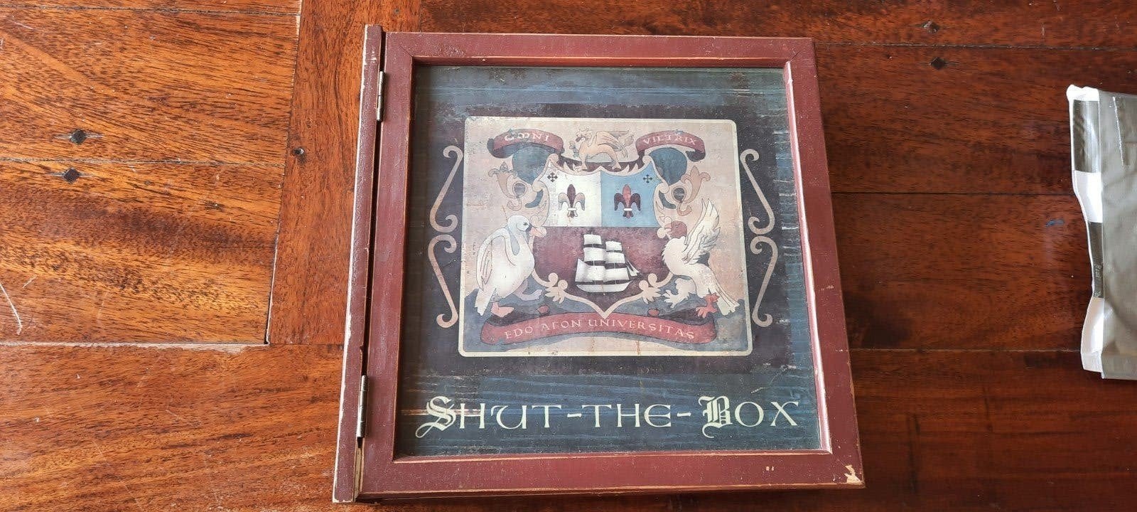 Shut-the-Box dobbelspel in houten doos, Een of twee spelers, Ophalen of Verzenden, Gebruikt, Reisspel