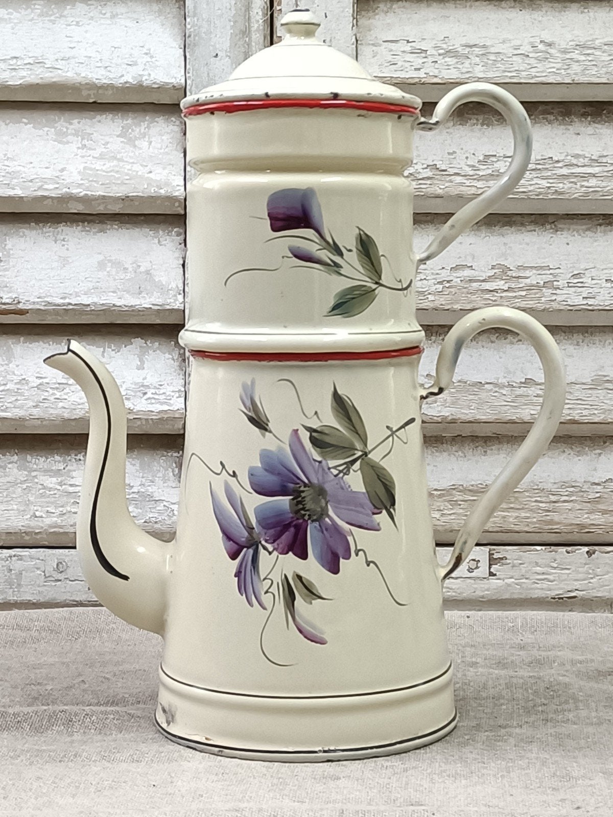 Oud emaille koffiepot met filter, Antiek en Kunst, Ophalen of Verzenden