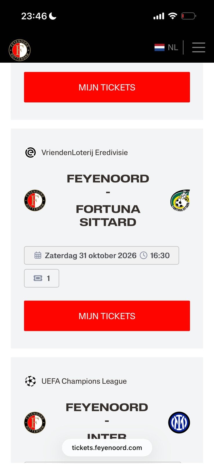 Feyenoord-Fortuna Sittard, Tickets en Kaartjes, Eén persoon