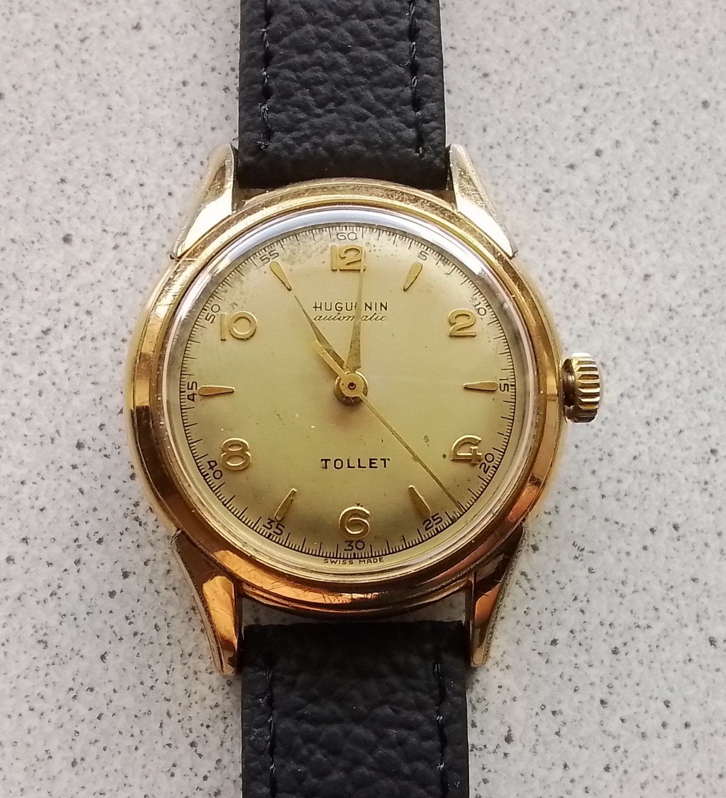 Huguenin vintage Zwitsers automatisch herenhorloge OPKNAPPER, Overige merken, Overige materialen, Met bandje, Verzenden
