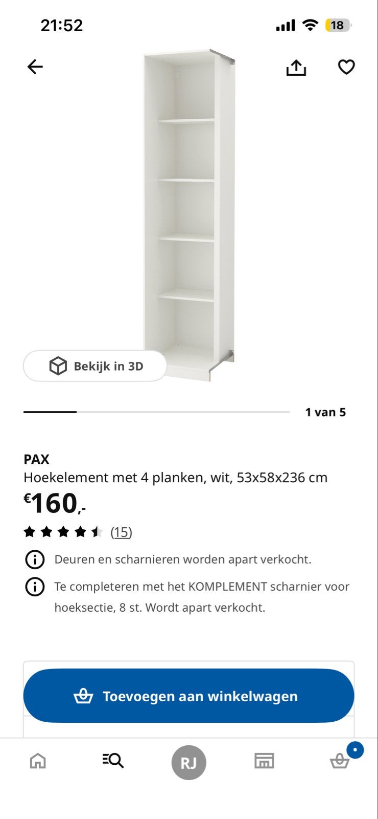 2 hoekelementen PAX kast met 4 lades, wit, Ophalen, Gebruikt, 200 cm of meer, 50 tot 100 cm