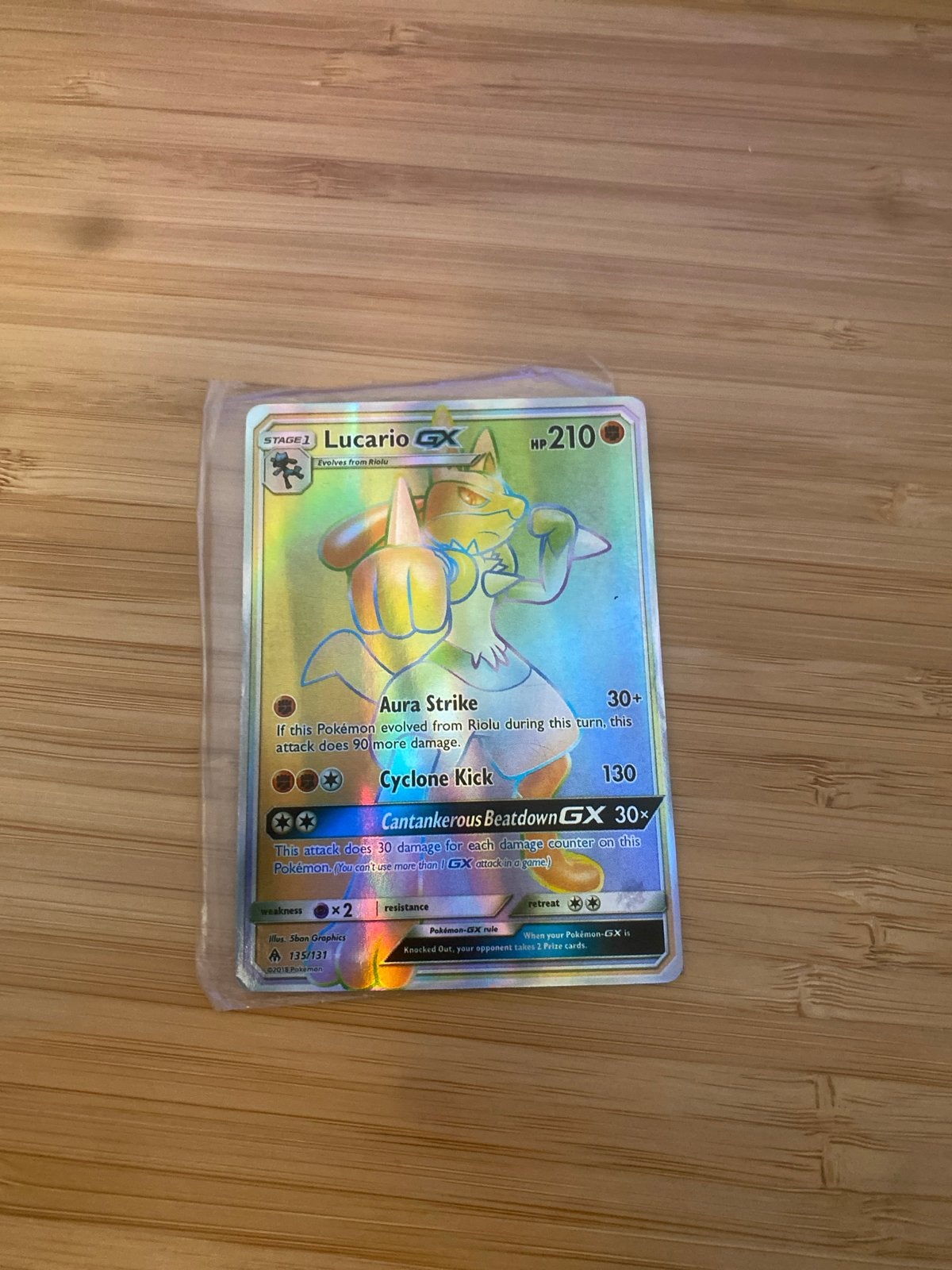 Lucario GX Rainbow Rare Pokémon Kaart (SM-Ultra Prism), Ophalen of Verzenden, Zo goed als nieuw, Losse kaart, Foil