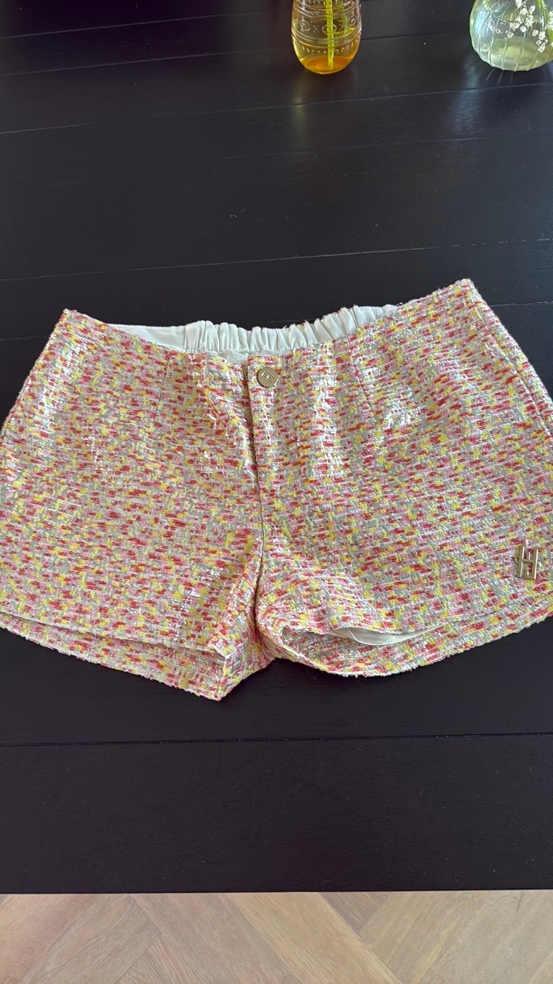 Gekleurde, blinkende korte broek, maat M, Maat 38/40 (M), Kort, Meerkleurig, Ophalen of Verzenden