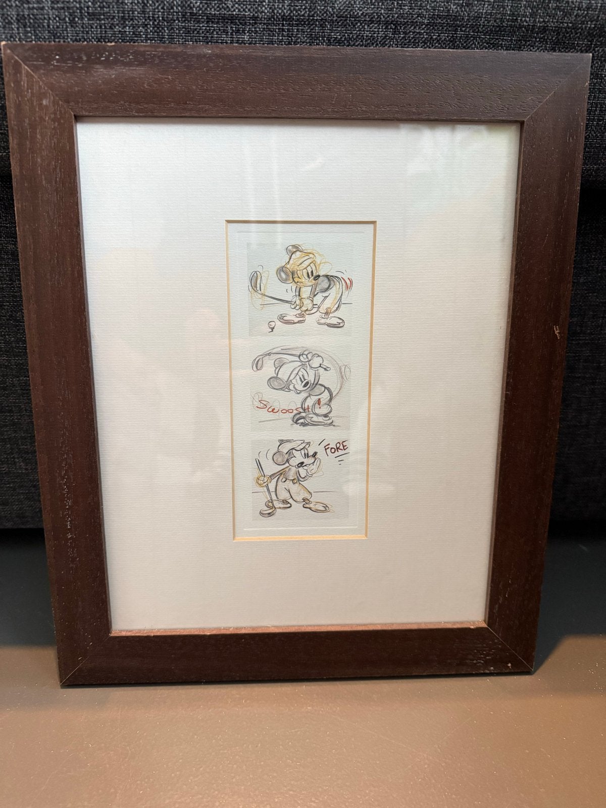 Originele Disneyland Parijs Mickey Mouse Golf Tekening, Ophalen, Tekening, Potloodtekening, Ingelijst