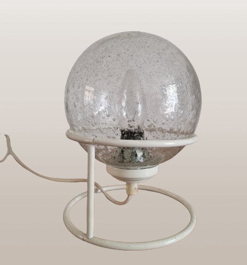 Vintage spiraallamp jaren '70 met bubbleglas bol, Huis en Inrichting, Gebruikt, Vintage, Wit, Ophalen of Verzenden