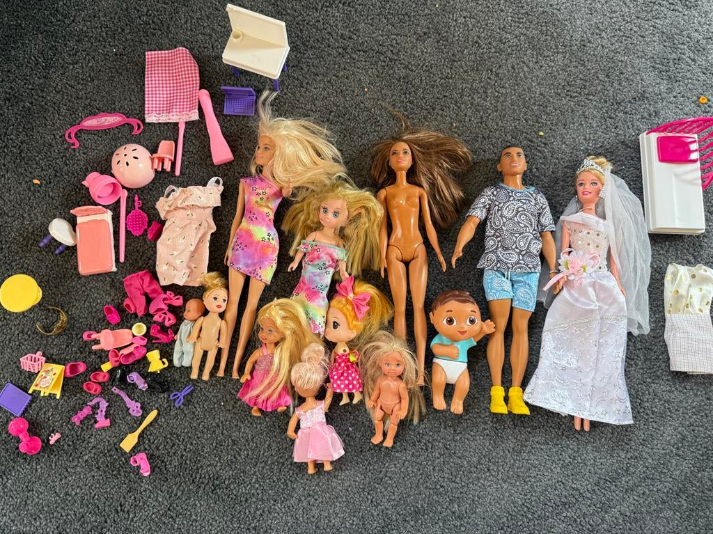Grote set Barbiepoppen en accessoires, Ophalen of Verzenden, Gebruikt, Meisje