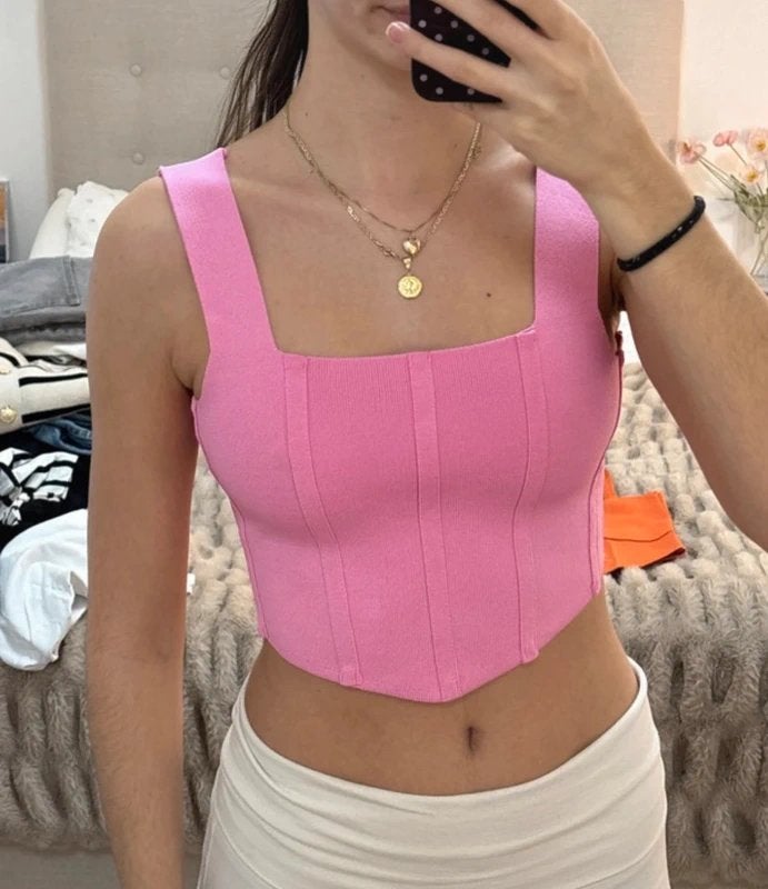 Roze crop top met brede bandjes, Nieuw, Ophalen of Verzenden, Roze, Maat 36 (S)