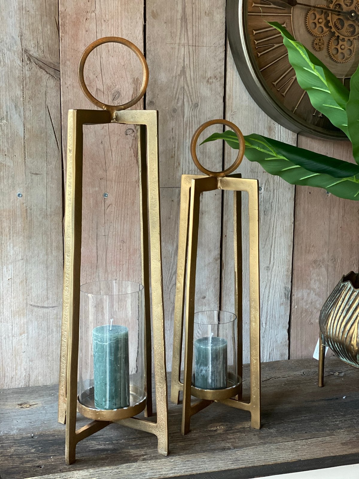 Set van 2 luxe Diga Colmore windlichten goud brons, Windlicht, Nieuw, Ophalen of Verzenden, Goud