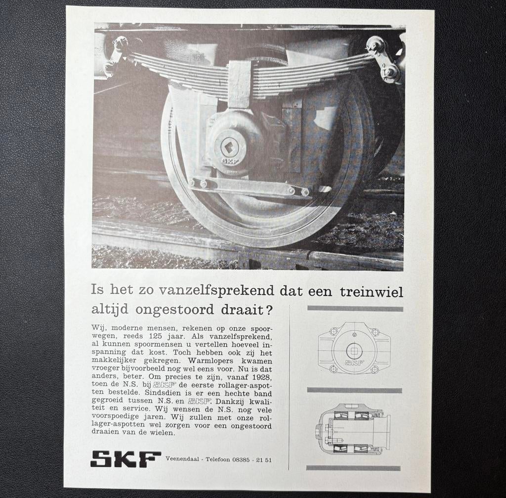 Advertentie SKF ‘Rollagers voor treinen’ (1964), Ophalen of Verzenden, Gebruikt, Trein