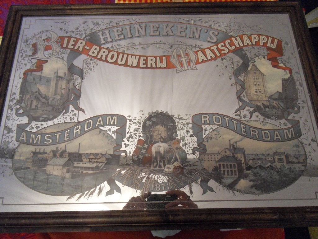 HEINEKEN'S BIERBROUWERIJ  spiegel, AMSTERDAM ROTTERDAM, Ophalen of Verzenden, Ovaal, 50 tot 100 cm
