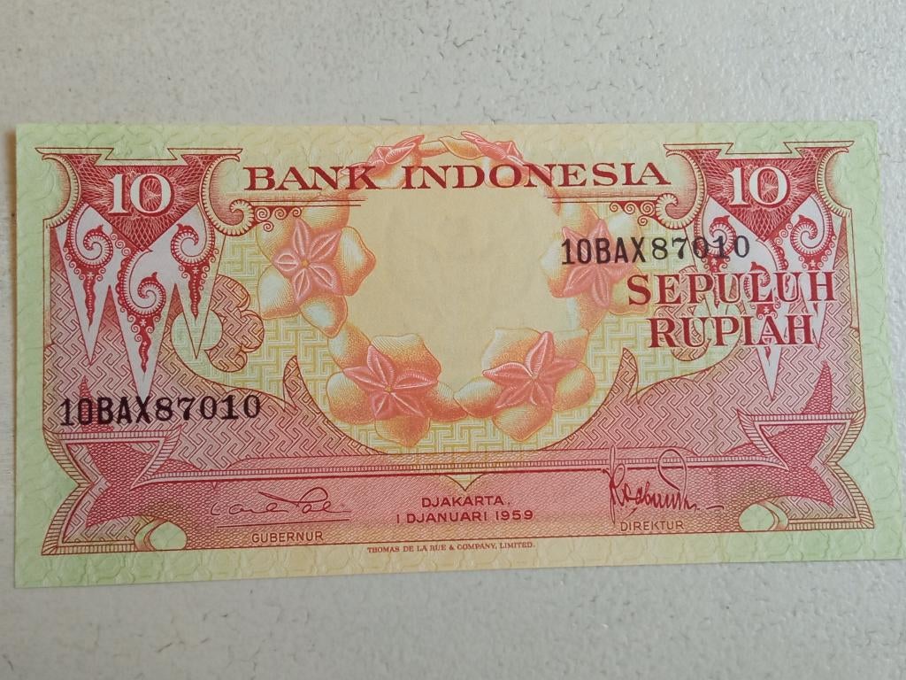 Indonesië 10 rupiah 1959., Postzegels en Munten, Ophalen of Verzenden, Zuidoost-Azië, Los biljet