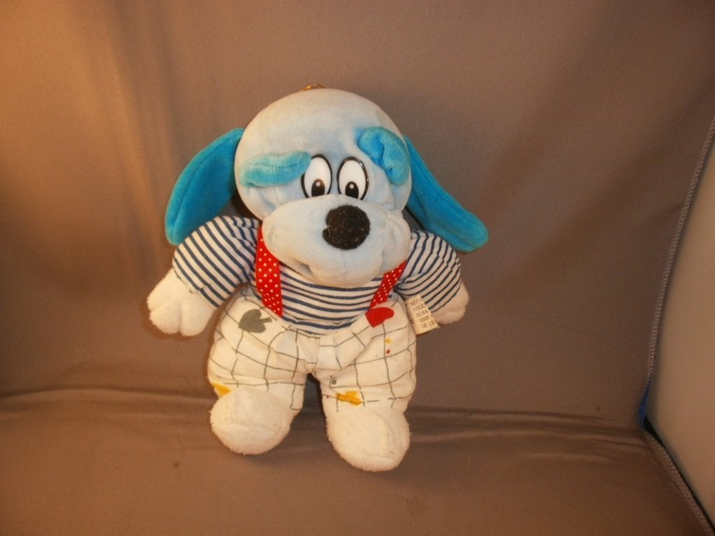 retro /vintage hond velours katoen plastic ogen 20 cm blauw, Zo goed als nieuw, Wasbaar, Middelgroot (20 tot 80 cm), Meerkleurig