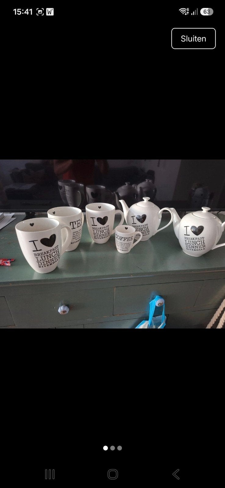 Riverdale servies set: theepotten, mokken en kopjes, Gebruikt, Overige merken, Keramiek, Ophalen of Verzenden