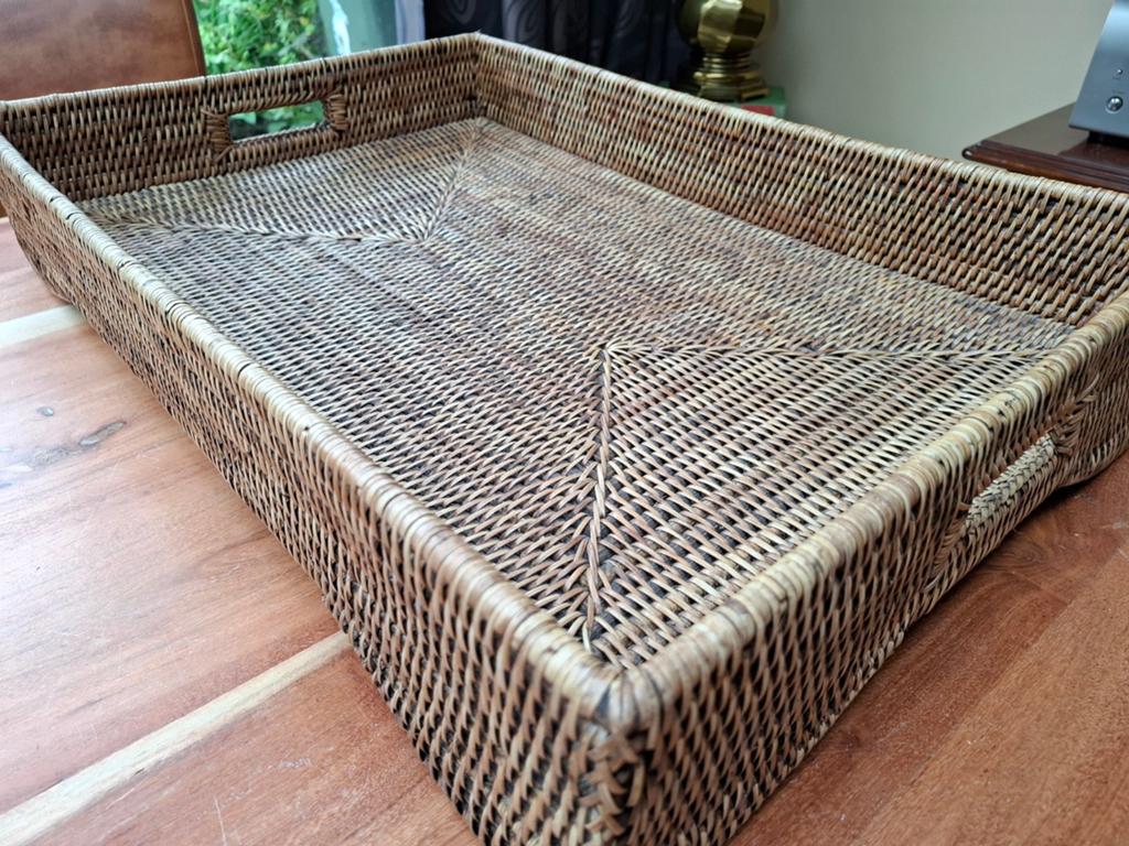 Birma rieten dienblad 45x65x12 cm, Ophalen of Verzenden, Zo goed als nieuw, Rechthoekig, Overige materialen